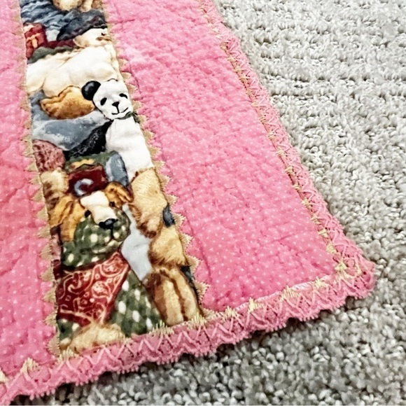 Handmade Pink Teddy Bear Table Runner Tea Party Dresser Scarf Shower Vintage - Picture 10 of 12